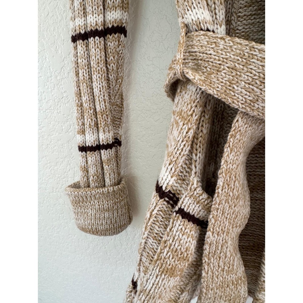 Corliss Vintage Women Knit Cardigan Shawl Collar Belted Pockets Beige Brown - Picture 3 of 9